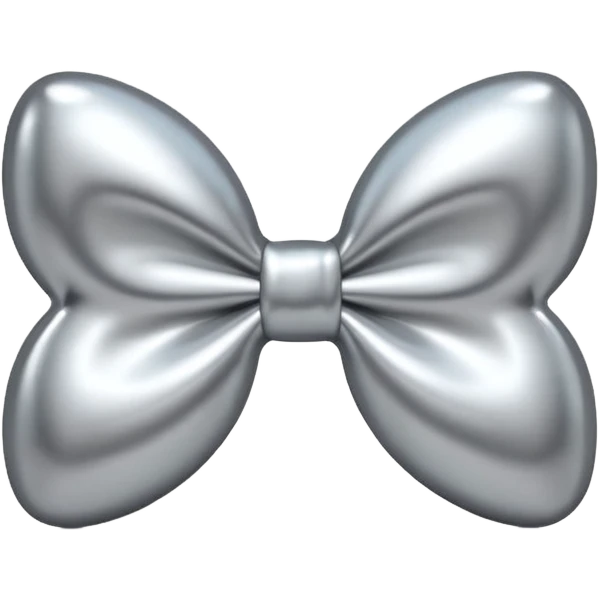 A cute bow emoji made of polished silver chrome, smooth rounded loops, glossy metallic surface, soft mirror reflections, subtle highlights, minimal and adorable proportions, iOS emoji style, centered composition, clean white background, soft studio lighting, no text, no outline, ultra high quality emoji