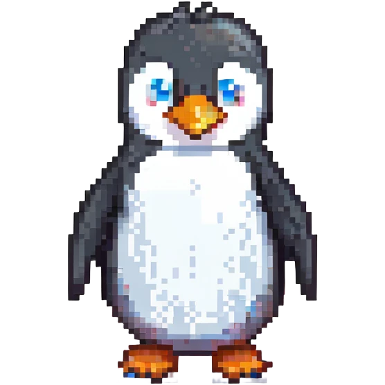 cartoon penguin, smiling, side/front view emoji
