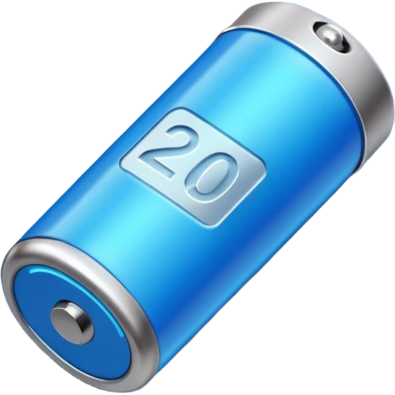 Blue battery with "200%" text on it emoji