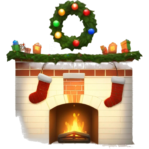 Brick Fireplace with and Christmas lights and stockings emoji