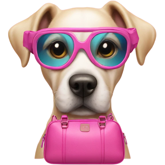Dog with pink goggles and pink bag emoji
