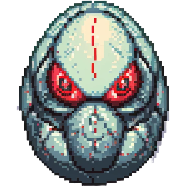 a strange transparent alien egg with a visible creature inside, embryonic, fetal shape creature, 3 glowing red eyes, illuminated from above emoji