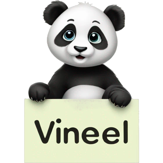 Baby panda holding sign that says Vineel emoji