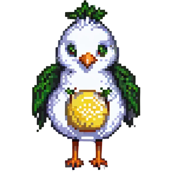 bird with a body like a garlic bulb, pixel art style emoji