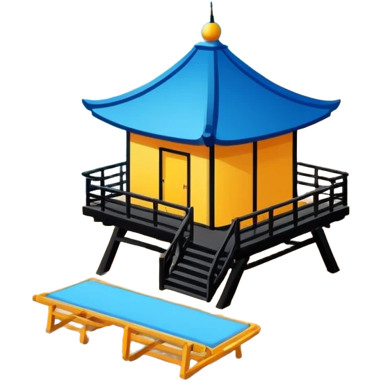 Beidaihe seaside resort beach with pavilion Hebei, simplified emoji style with bold outlines and bright colors, cartoon style beach with blue water emoji