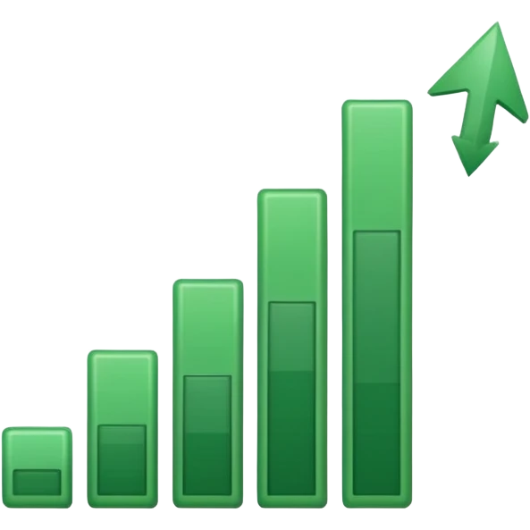 green bar chart decreasing with arrow emoji
