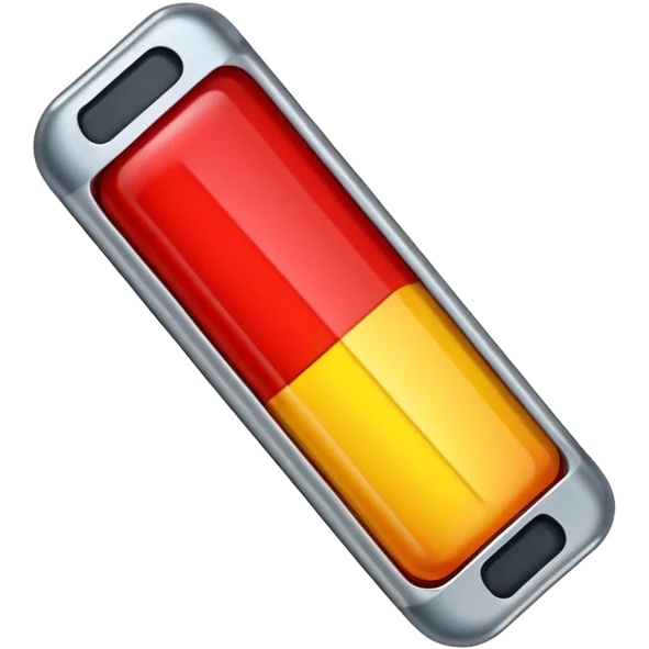 iPhone-style emoji of a battery that is almost empty, with a small red bar at the end indicating low energy. Clean, minimal, glossy look, transparent background. emoji