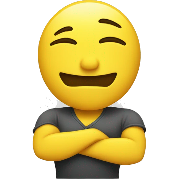 Crossed arms under the yellow face, smiling, eyebrows are close emoji