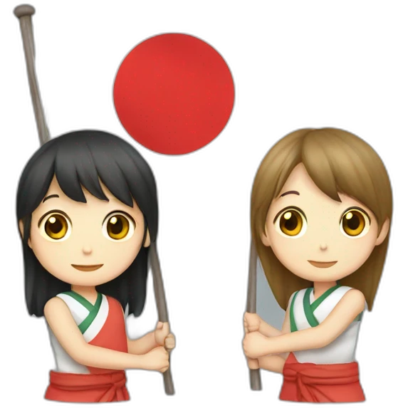 boy and girl holding Japanese flag emoji