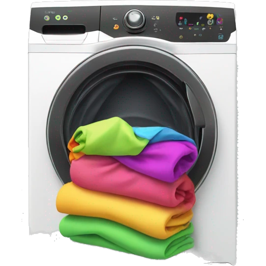 Black washing machine with colourful clothes coming out from it no face  emoji
