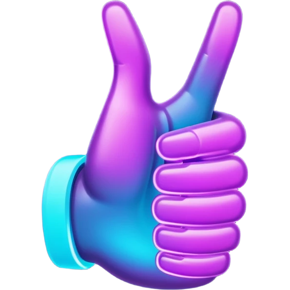 futuristic glowing thumbs up, neon purple and cyan light, dark background, digital tech style emoji