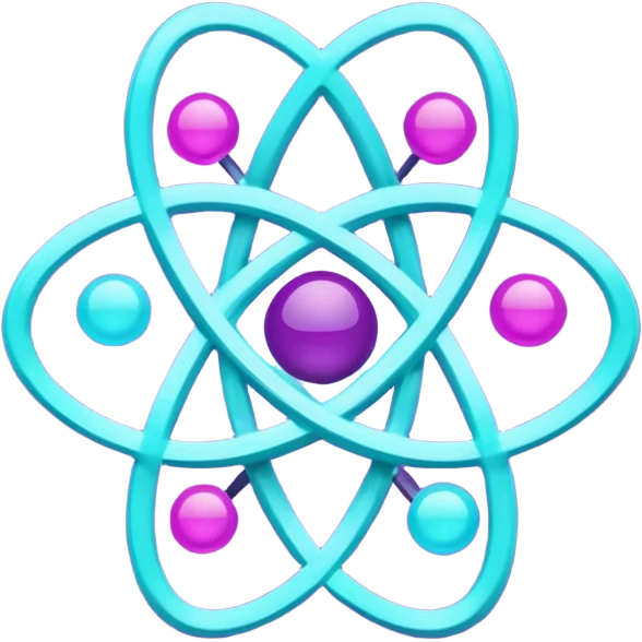 minimalistic atom, neon purple (#8B5CF6) and cyan (#00E0FF), representing Atom team creativity and innovation, clean tech design, no face, 1:1 aspect ratio emoji