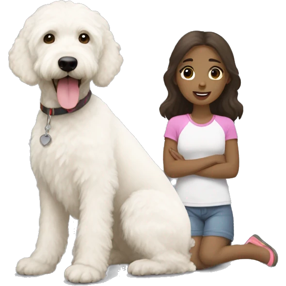White labradoodle with brunete girl emoji