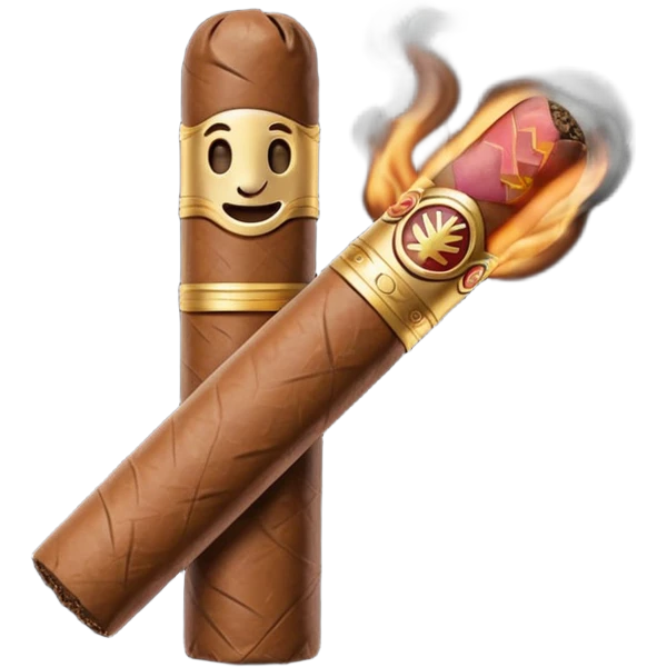 Emoji-style cigar icon, dark brown wrapper, subtle smoke, minimalistic, clean silhouette emoji