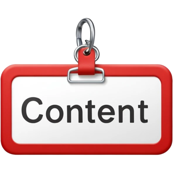 Remove the circle ring, keep the rest of it the same classic red and white name tag with the word 'content' emoji