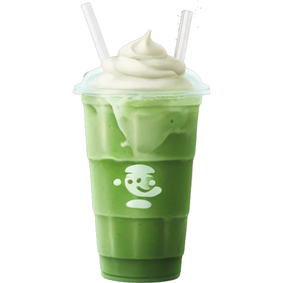 Iced matcha latte. Extra ice. No whipped cream. Lid. Straw. emoji