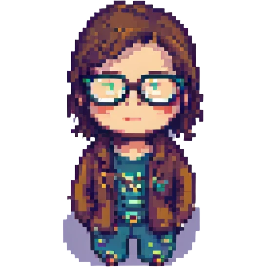 coder wearing glasses, simple and colorful pixel art style emoji
