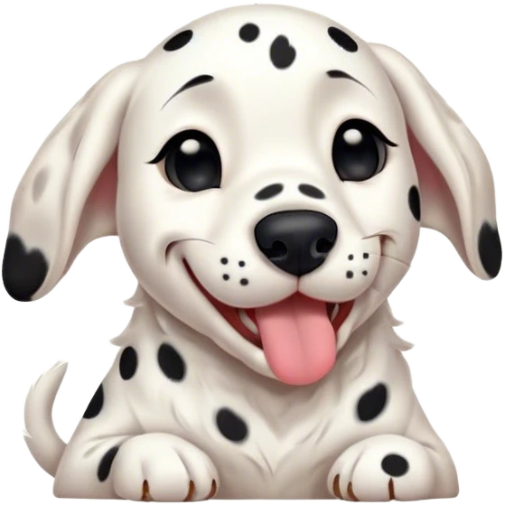 Cinematic Cute Yawning Dalmatian Portrait Emoji, Head tilted slightly with a dramatic, wide-open yawn, revealing a pristine white coat with bold black spots, floppy ears slightly drooping, round dark eyes barely open in drowsy contentment, Simplified yet irresistibly adorable features, highly detailed, glowing with a soft, cozy glow, high shine, relaxed yet expressive, stylized with a touch of whimsy, bright and endearing, soft glowing outline, capturing the essence of a sleepy yet affectionate companion, so drowsy it feels like it could stretch right out of the screen and curl up for a nap! emoji
