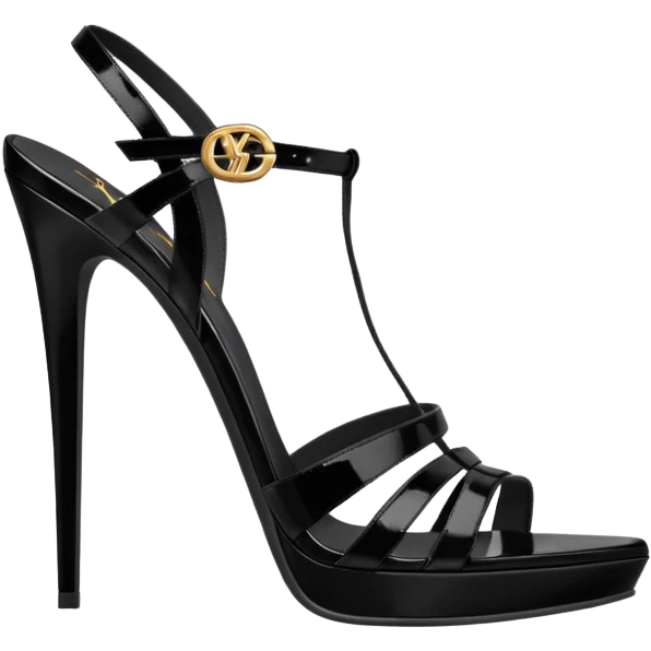 YSL TRIBUTE heels SANDAL black PATENT LEATHER emoji