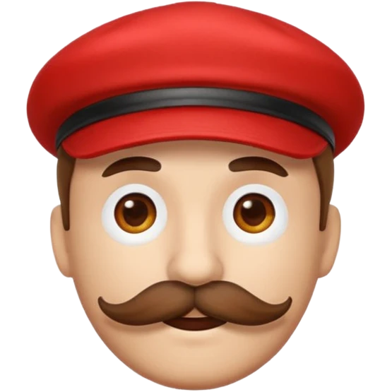 round emoji face with big brown mustache and red cap with white circle emblem, 3D emoji style, 1:1
 emoji
