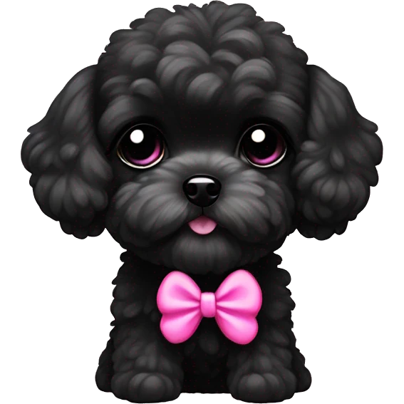 Tiny black Maltipoo dog with a pink bow  emoji