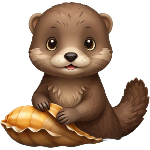 adorable otter floating on water, holding a shell emoji