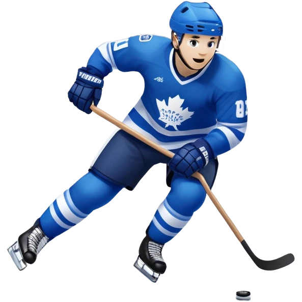 An icon featuring a hockey player in action, skating with a stick and puck on a fast-paced ice rink. The background shows a packed stadium with cheering fans, bright lights, and a snowy landscape visible through the arena's windows. Transparent background captures the excitement. emoji