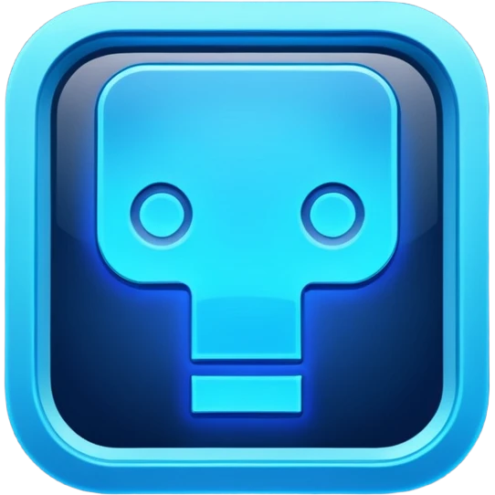 A neon, cyberfunk app logo, square, with "yyy" emoji