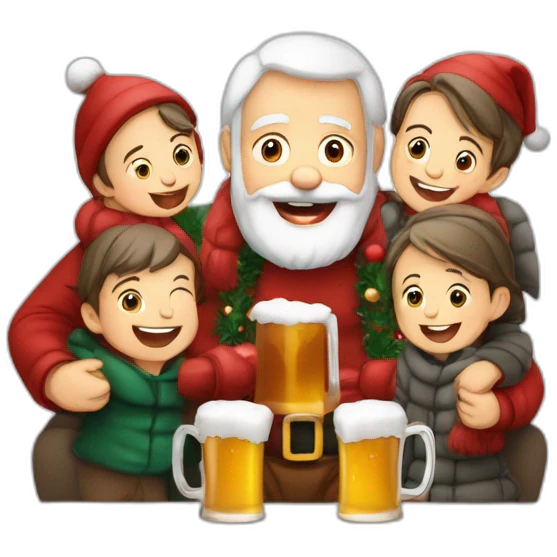 Père Noël qui boit de la bière avec des enfants emoji