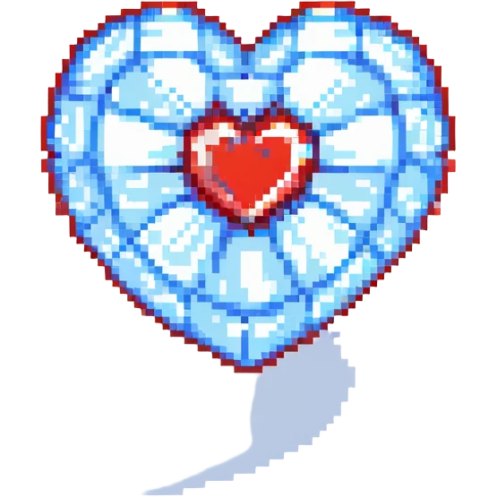 A transparent hologram of a red 3D heart with a bright blue star inside emoji