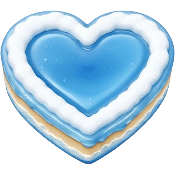 Realistic shortbread cookie in the shape of a heart with Carolina Blue color jelly middle filling and sprinkled powder sugar on top. emoji