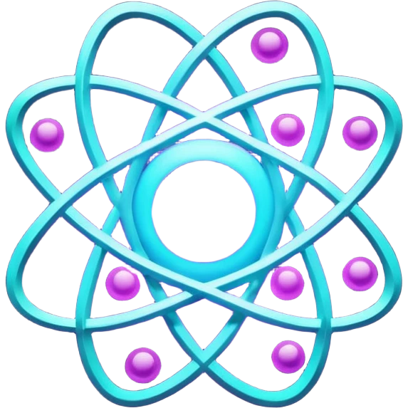 futuristic minimalistic logo icon, glowing atom, neon purple (#8B5CF6) and cyan (#00E0FF) glow, representing Atom team creativity and innovation, clean tech design, no face, 1:1 aspect ratio emoji