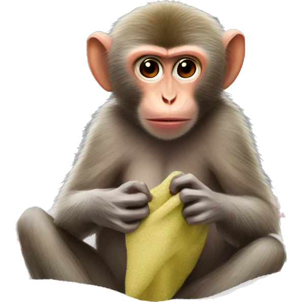 A macaque eats a synabon with a Christmas blanket emoji
