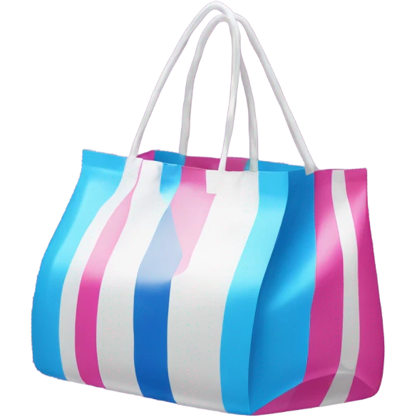 big shopping plastic bag with pink and blue stripes emoji