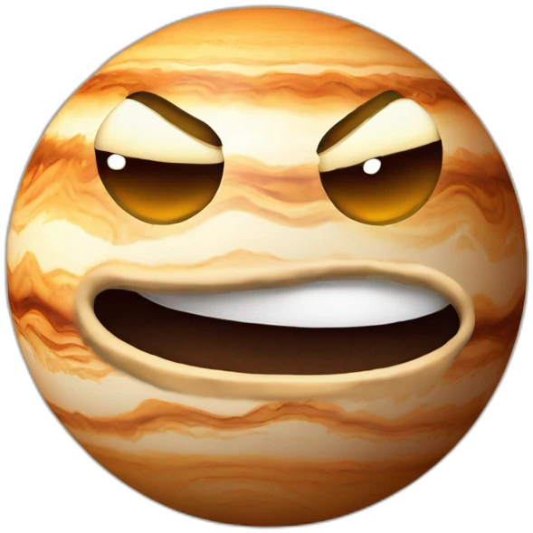 planet Jupiter with a cartoon grimacing face emoji