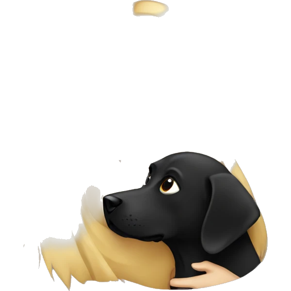 Long hair blonde girl cuddling with black  Labrador dog emoji emoji