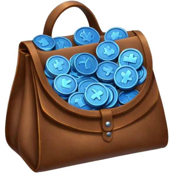 blue coins inside a brown leather bag  emoji