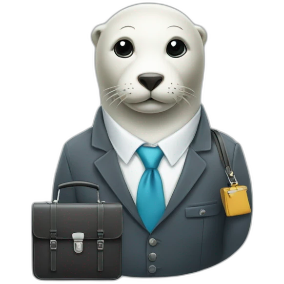 White seal in tie and with briefcase emoji