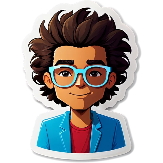 Homme mince jeune cheveux bouclé avec des lunettes blanche et un sweet  emoji