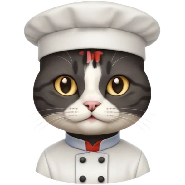 black chef cat wearing a tall white chef hat emoji