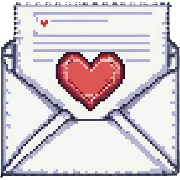Pixelated love letter with a heart seal emoji
