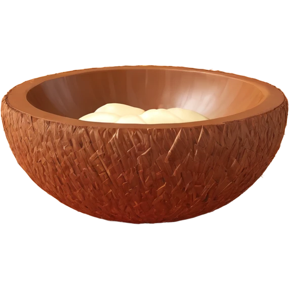 3D emoji style round brown coconut with a textured shell, simple and expressive emoji