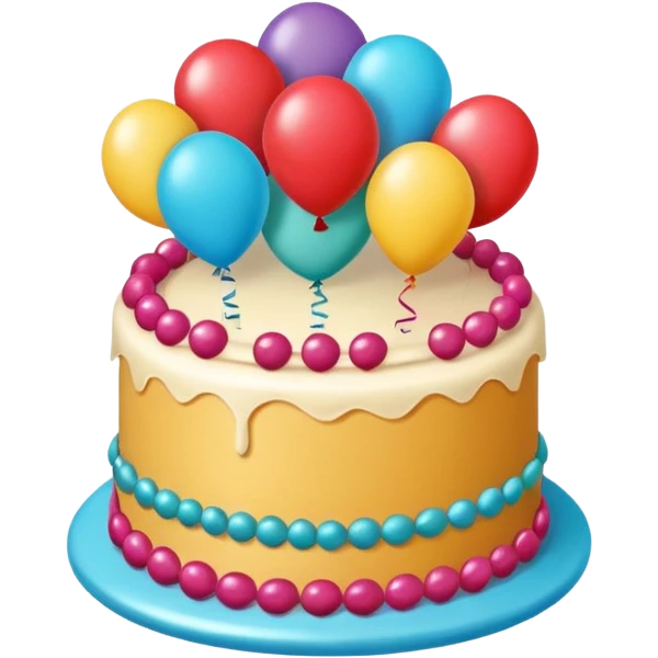 Show Colorful balloons and in the middle a marzipan cake  emoji