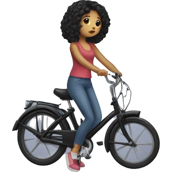 A girl with with black hair kissing a  bike emoji