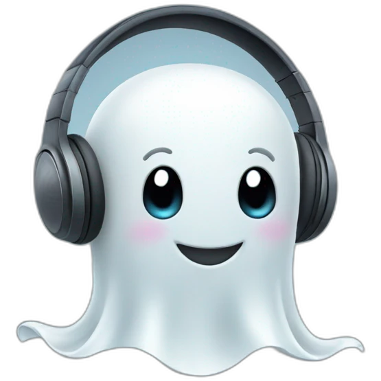 Happy cute Ghost with headphones emoji