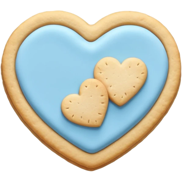 Realistic shortbread cookie in the shape of a heart with pastel blue emoji