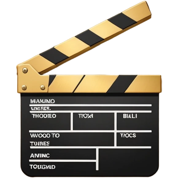 minimalist movie clapboard with gold top and white bottom, diagonal line across the front emoji