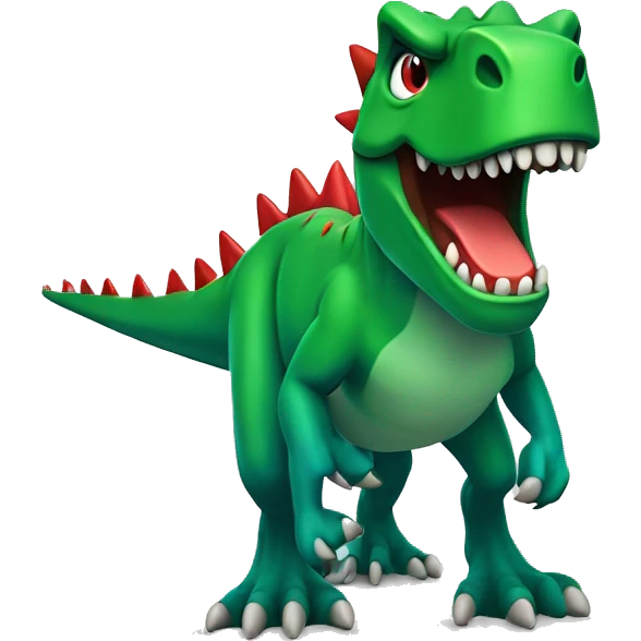 a green trex with blue spikes and full  red eyes, full body
 emoji