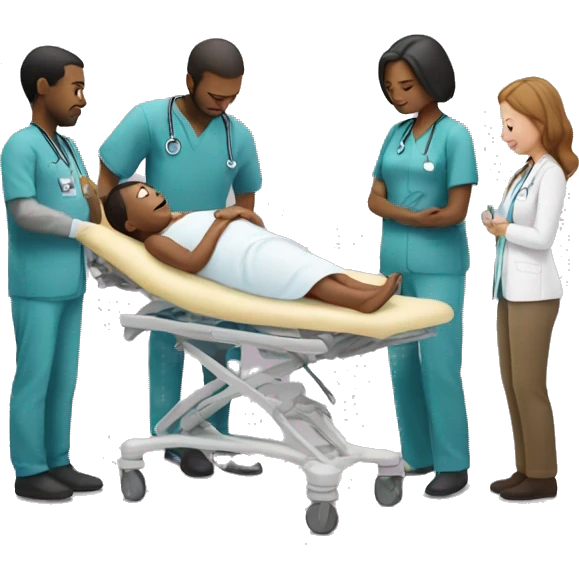 a woman gives birth and doctors stand nearby emoji