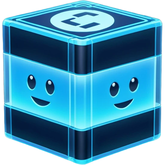 Pixel art emoji icon of a futuristic holographic book (help), neon blue sci-fi voxel style, cute tech aesthetic, centered, simple, high contrast, 3D shading, soft glow, transparent background, 100x100 px, game UI icon emoji